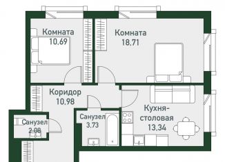 Продается двухкомнатная квартира, 59.5 м2, посёлок Западный