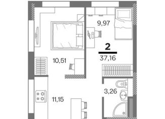 Продается 2-комнатная квартира, 37.2 м2, Рязань, улица Александра Полина, 2, ЖК Метропарк