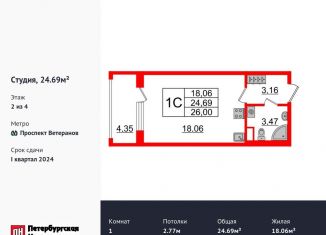 Продажа квартиры студии, 24.7 м2, Санкт-Петербург, муниципальный округ Сосновая Поляна