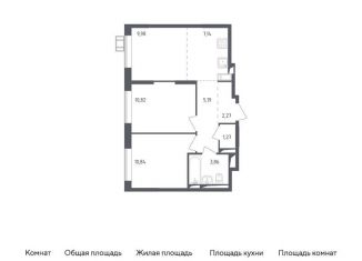 Двухкомнатная квартира на продажу, 51.4 м2, деревня Мисайлово, микрорайон Пригород Лесное, к5.1
