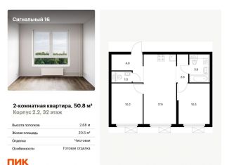 2-комнатная квартира на продажу, 50.8 м2, Москва, ЖК Сигнальный 16
