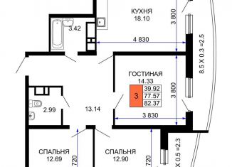Продажа 3-комнатной квартиры, 82.4 м2, Краснодар, улица Петра Метальникова, 36, улица Петра Метальникова