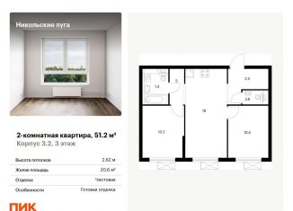 Продается 2-комнатная квартира, 51.2 м2, Москва, станция Щербинка