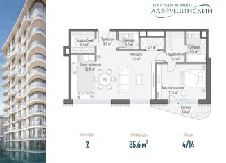 2-комнатная квартира на продажу, 85.6 м2, Москва, ЖК Лаврушинский