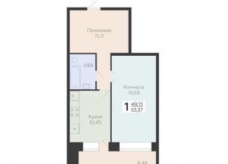 1-комнатная квартира на продажу, 53.4 м2, Самара, 3-й квартал, 8, метро Юнгородок