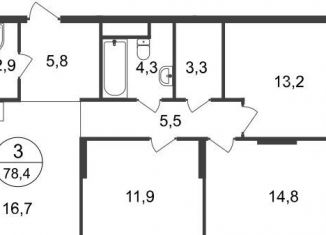 Продажа 3-комнатной квартиры, 78.4 м2, Московский, 11-я фаза, к3