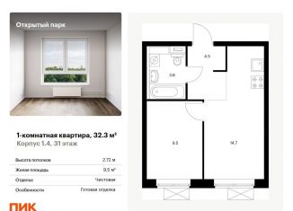 Продам однокомнатную квартиру, 32.3 м2, Москва, жилой комплекс Открытый Парк, к1/4, район Метрогородок