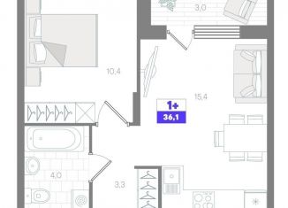 Продам 1-комнатную квартиру, 36.1 м2, Тюмень, Калининский округ