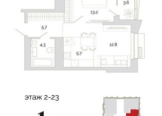 1-комнатная квартира на продажу, 45.3 м2, Пенза, Первомайский район