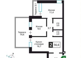 Продам 2-комнатную квартиру, 51.3 м2, деревня Аристово, Косой переулок, 4, ЖК Лесная Отрада