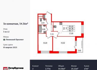 Продаю двухкомнатную квартиру, 54.4 м2, Санкт-Петербург, метро Ленинский проспект