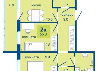 Продам двухкомнатную квартиру, 55.8 м2, Пермь, Мотовилихинский район
