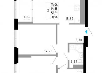 2-комнатная квартира на продажу, 56.9 м2, Екатеринбург, Чкаловский район, Походная улица, 12
