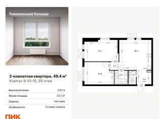 Продается 2-комнатная квартира, 49.4 м2, Московская область, жилой комплекс Томилинский Бульвар, 9-10-15