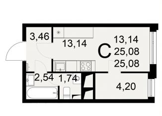 Квартира на продажу студия, 25.1 м2, Тула, Привокзальный территориальный округ