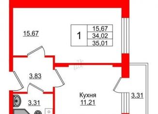 Продается 1-ком. квартира, 35 м2, деревня Малое Верево, улица Кутышева, 9к2