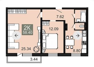Продам 2-комнатную квартиру, 58.4 м2, Чита