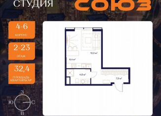 Продается квартира студия, 32.4 м2, Москва, район Ростокино, ЖК Союз, к4