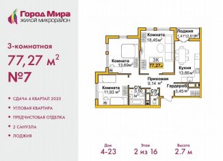 3-ком. квартира на продажу, 77.3 м2, Симферополь, ЖК Город Мира