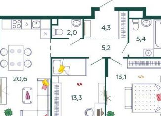 2-комнатная квартира на продажу, 65.9 м2, Москва, 2-я очередь, к5.1, станция ЗИЛ