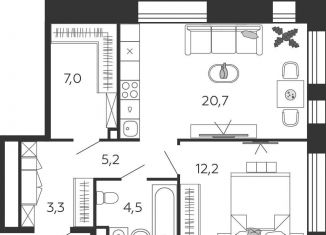 Продаю однокомнатную квартиру, 52.9 м2, Москва, 2-я очередь, к3.2, ЖК Шагал