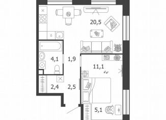 Продам 1-ком. квартиру, 47.6 м2, Москва, 3-я очередь, к6, ЖК Шагал