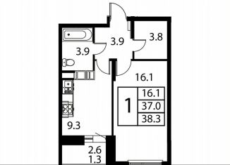 Продажа 1-ком. квартиры, 38.3 м2, Домодедово