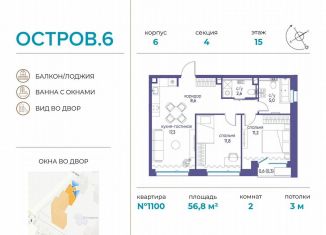 Продается двухкомнатная квартира, 56.8 м2, Москва