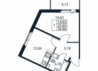 Продаю 1-комнатную квартиру, 39.8 м2, Мурино