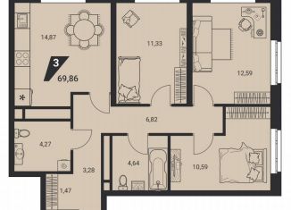 Продажа 3-ком. квартиры, 69.9 м2, Екатеринбург, метро Проспект Космонавтов, Шефская улица, 42