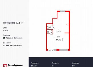 Продажа помещения свободного назначения, 57.1 м2, Санкт-Петербург, проспект Ветеранов, 200, метро Проспект Ветеранов