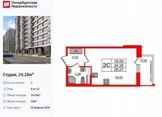 Продаю квартиру студию, 24.3 м2, Санкт-Петербург, муниципальный округ Новоизмайловское