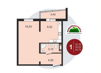 Продаю 1-ком. квартиру, 35.9 м2, посёлок Западный, улица имени Генерала Костицына, 47