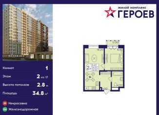 Продажа 1-комнатной квартиры, 34.8 м2, Балашиха, ЖК Героев