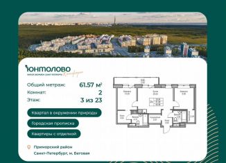 Продается 2-комнатная квартира, 61.6 м2, Санкт-Петербург, муниципальный округ Лахта-Ольгино, Ивинская улица, 1к4