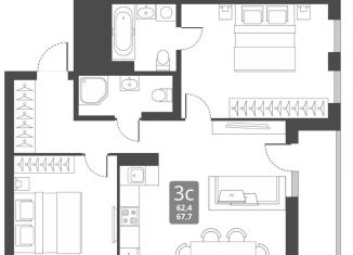 Продам 3-ком. квартиру, 67.7 м2, Новосибирск, метро Заельцовская, Тайгинская улица, с3