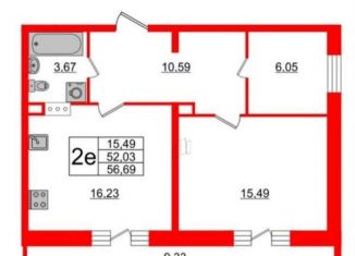 Однокомнатная квартира на продажу, 56.7 м2, Санкт-Петербург, ЖК Модум, проспект Авиаконструкторов, 54