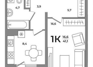 Продаю 1-ком. квартиру, 41.1 м2, Новосибирск, метро Площадь Маркса, Беловежская улица, 1С