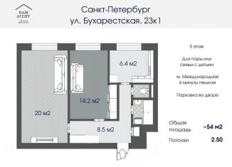 Сдаю в аренду двухкомнатную квартиру, 54 м2, Санкт-Петербург, Бухарестская улица, 23к1, муниципальный округ Волковское