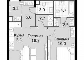 Продажа однокомнатной квартиры, 60.5 м2, Москва, метро Беговая