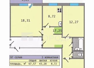 3-комнатная квартира на продажу, 66.8 м2, Барнаул, Индустриальный район, Смородиновая улица, 22