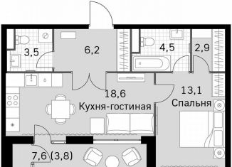 1-комнатная квартира на продажу, 52.6 м2, Москва, Строительный проезд, 9с9, район Покровское-Стрешнево