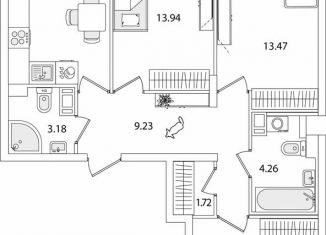 Продается трехкомнатная квартира, 77.5 м2, Санкт-Петербург, метро Проспект Ветеранов