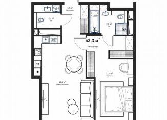 Продам 2-комнатную квартиру, 63.2 м2, Москва