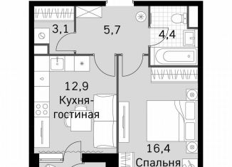 Продаю однокомнатную квартиру, 44.1 м2, Москва, Строительный проезд, 9с9, район Покровское-Стрешнево