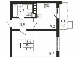 Продается 1-ком. квартира, 37.8 м2, деревня Пирогово