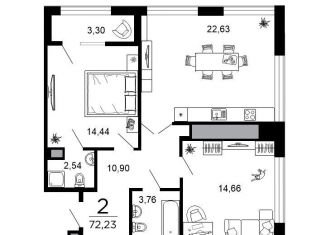 Продаю 2-комнатную квартиру, 72.2 м2, Рязань, 1-я Железнодорожная улица, 18