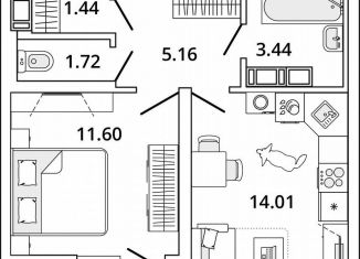 Продам 1-ком. квартиру, 38.6 м2, Санкт-Петербург, проспект Маршала Блюхера, 11к3