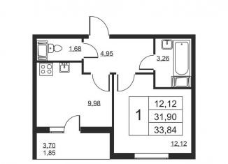 Продается однокомнатная квартира, 33.8 м2, Бугры