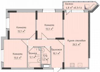 Продается трехкомнатная квартира, 84.3 м2, Ижевск, улица Холмогорова, 89